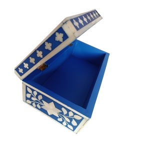 Organizador de joyas de madera con incrustaciones de hueso de estilo antiguo con compartimentos espaciosos y acabado multicolor, proveedor indio táctil - Product Image 3