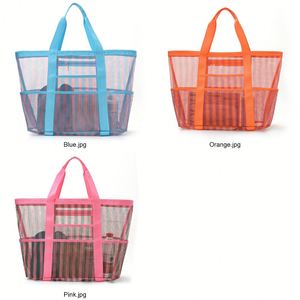 Bolsa de Playa Grande de Malla a Rayas con Bolsillos Laterales para Mujer, Transparente, Antiarena, Ligera y Colorida para el Verano - Product Image 5