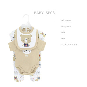 Ensemble de vêtements pour bébé nouveau-né 5 pièces Combinaisons pour bébé Pyjamas Bavoir Mitaines Chaussettes Chapeau Coton Garçon Fille Combinaison pour bébé Ensemble de vêtements pour bébé - Product Image 6