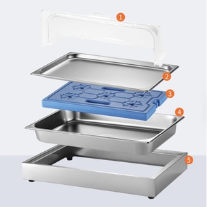 Matériel de restauration, plateaux à double affichage, acier inoxydable, présentoir alimentaire pour <span class=keywords><strong>buffet</strong></span> avec couvercle en polycarbonate, conservation au froid à long terme - Product Image 4