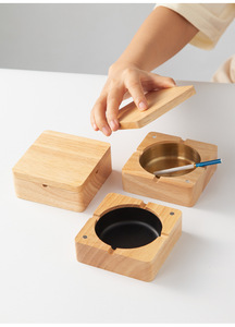 Luxury Wooden Shell Stainless Steel Inner <b>Ashtray</b> Detachable Easy Clean Round Wood Ash Tray for Home Office Hotel Decor - Product Image 6