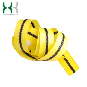 Sustainable Nickel-Free 5# PVC Waterproof Plastic zipper long chain with shining yellow tape and black teeth