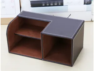 Fornitore di cancelleria in pelle Pu scatola portaoggetti multifunzione da tavolo organizza portapenne in pelle con portapenne per ufficio