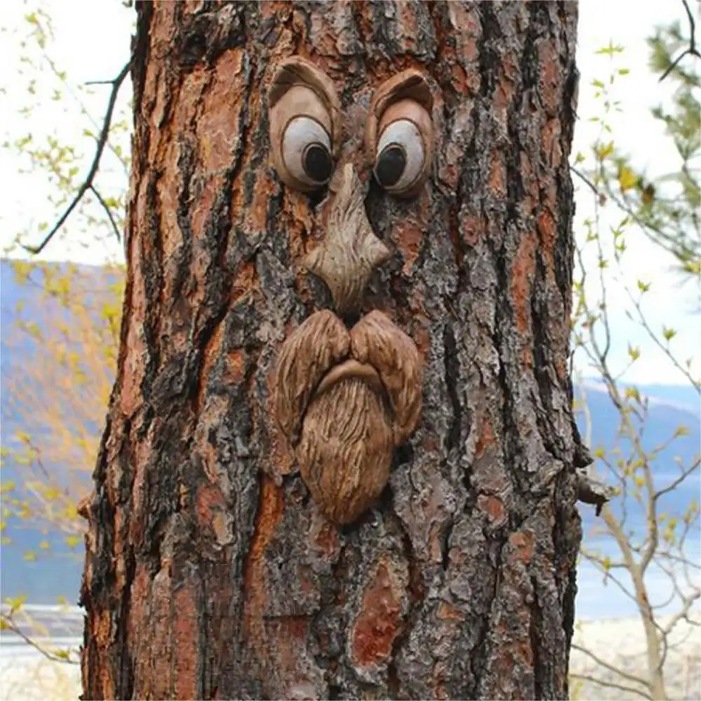 زينة إبداعية من الراتنج Huaqi MAB44 رعب شبح الوجه لحاء شجرة فناء مضحك تزيين شجرة الفن لجميع الهالوين