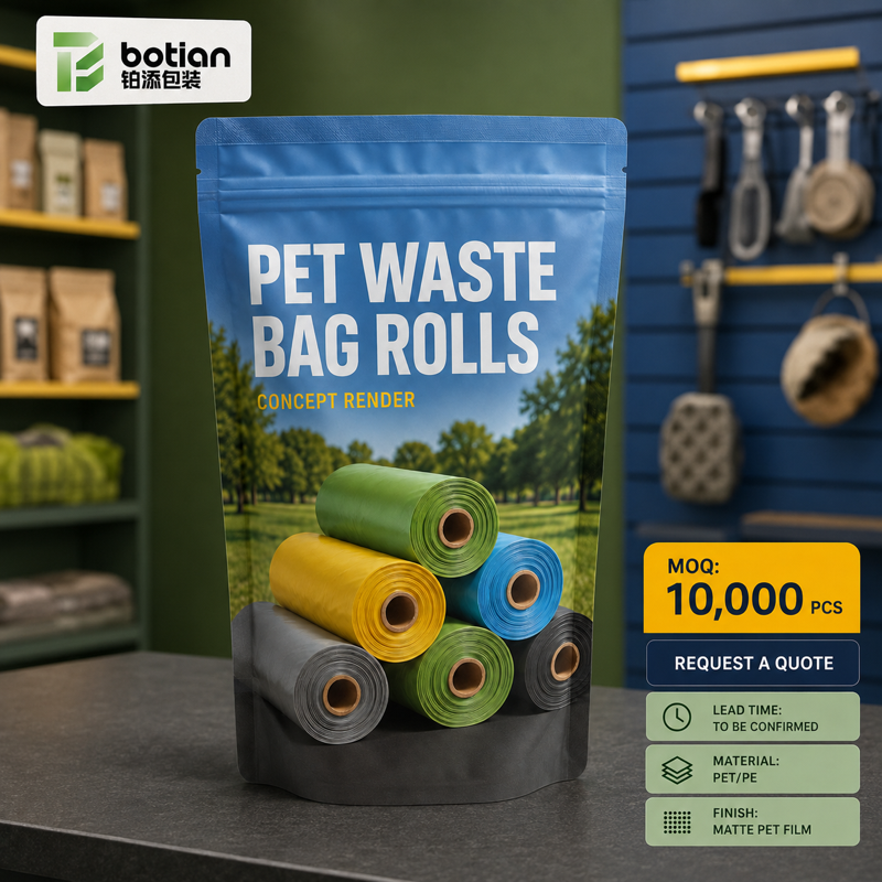 Custom Printed Pet Waste Bag Rolls Stand Up Pouch Resealable Film ...