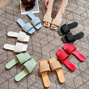 Moda donna estate <span class=keywords><strong>sandali</strong></span> da spiaggia <span class=keywords><strong>intrecciati</strong></span> piatti Casual in pelle intrecciata pantofole per le donne - Product Image 1
