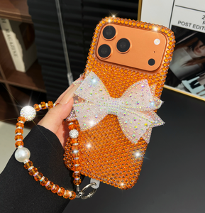 Nouvelle Coque <span class=keywords><strong>de</strong></span> <span class=keywords><strong>Téléphone</strong></span> PC Effet Voile Plume Diamant Brillant avec Nœud et Bracelet en Cristal pour iPhone 17 Pro Max - Product Image 3