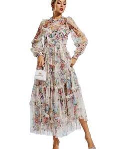 Maxi <span class=keywords><strong>abito</strong></span> floreale in <span class=keywords><strong>Organza</strong></span> a manica lunga Casual Casual elegante personalizzato da donna inverno 2024 - Product Image 1