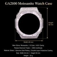 Montre de luxe pour homme GA-2100 avec incrustation taille baguette, testeur de diamants VVS, boîtier en laiton plaqué or, lunette en laiton, sertie de moissanite
