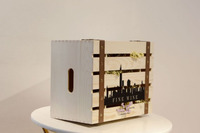 Boîte à vin en bois de pin personnalisée avec logo, pour six bouteilles, boîte cadeau créative creuse avec poignée