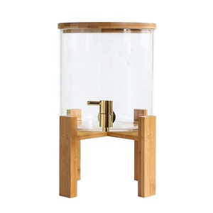 5/7L Borosilicate Glass <strong>Drinking</strong> <strong>Dispenser</strong> <strong>With</strong> Stainless Steel Spigots Wood <strong>Tap</strong> - Product Image 1