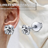 Boucles d'oreilles à tige en alliage de titane avec moissanite à 4 griffes à dos plat, bijoux de piercing pour cartilage pour la cicatrisation de l'oreille