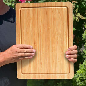 Tabla de cortar lisa de bambú Tabla de cortar gruesa con mango y ranura para jugo - Product Image 5
