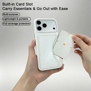 Élégante coque en PU effet croco <span class=keywords><strong>bleu</strong></span> profond avec porte-cartes cousu avec précision et cadre de protection anti-rayures surélevé pour appareil photo pour iPhone 17/18 Pro Max - Product Image 2