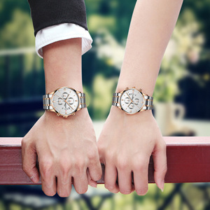 NIBOSI 2309 Classic Fashion <strong>Couple</strong> <strong>Watches</strong> Three-eye Six-hand Solid Steel Band Quartz <strong>Watch</strong> - Product Image 4