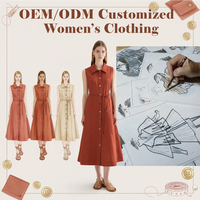 Robe midi décontractée évasée en terracotta sans manches avec col chemise, boutons sur le devant et ceinture à nouer, personnalisable pour femme, vente en gros
