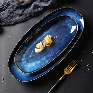 ceramic serving party trays food oven safe serving platter dishes sushi oval ware blue reactive glaze stoneware dinner plate