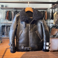 Hiver Nouveau B3 Bomber Fashion Shearing Fur Thick Sheepskin Jacket Black Short Lapel Moto & Biker Embossed Men's Sheephide