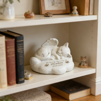 Statue commémorative de chat en résine personnalisable - Nom/date gravable, design nuage ailé, idéal pour la décoration de jardin et comme souvenir commémoratif pour animaux de compagnie