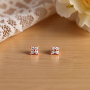 Boucles d'oreilles clous en or rose E3919, forme fleur 4mm, zircon, bijoux classiques pour femme, sertissage griffe en alliage, cadeau - Product Image 2