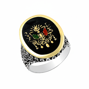 925K Sterling Silver Enamel Art Ottoman Coat of Arms <b>Men</b> <b>Ring</b> - Product Image 2