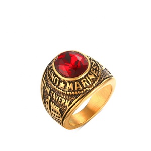 Trang Sức Nam Nhẫn Thép Không Gỉ Mạ Vàng Ruby Marine Corps - Product Image 1