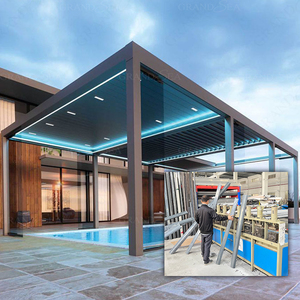Modern Gemotoriseerd Aluminium Pergola Tuinhuisje Met Led Terraslampjes Glazen Lamellen Dak Buiten Waterdicht Paviljoen - Product Image 5