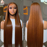 Perruque Lace Front 250% Honey Brown Bone Straight sans colle, avec closure HD 5x5, en cheveux humains vierges vietnamiens bruts à cuticules alignées