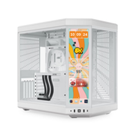 Y70 Touch Infinite Dual Chamber Mid-Tower ATX Case 14.9" Integrated IPS Touchscreen Gaming Computer Towers Full White Casing