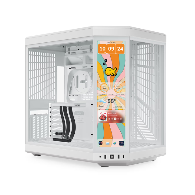 Y70 Touch Infinite Dual Chamber Mid-Tower ATX Case 14.9" Integrated IPS Touchscreen Gaming Computer Towers Full White Casing