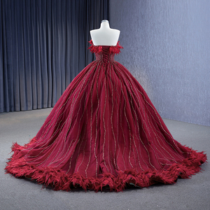 Jancember 222232 Vintage sans bretelles plumes rouges paillettes soirée robes de soirée pour femmes - Product Image 5