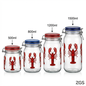 Lot de 4 bocaux de rangement en verre avec couvercles hermétiques en céramique, motif <span class=keywords><strong>homard</strong></span>, décor côtier, pour cuisine - Product Image 5