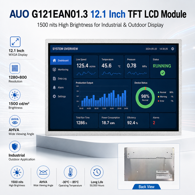 AUO G121EAN01.3 12.1 Inch 1500 Nits TFT LCD Module 1280x800 WXGA AHVA LVDS Industrial Outdoor Display Panel
