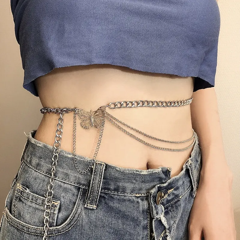 Sexy Hot Girl Waist Chain Sweet Cool Girl Butterfly Pendant Body Chain Bounce Adjustable Navel Chain