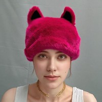 Chapeau d'hiver en fourrure de renard avec oreilles de chat colorées en forme d'animal mignon et moelleux pour femmes et dames