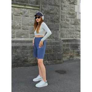 FOXA Bermuda Pantalones cortos deportivos para mujer, cintura alta, hasta la rodilla, con bolsillos, ropa deportiva informal - Product Image 4