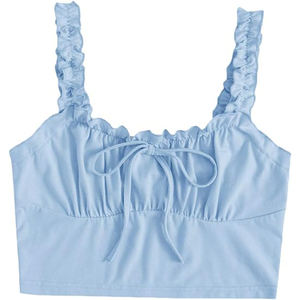 Usine personnalisée femmes volant garniture sangle cravate <span class=keywords><strong>noeud</strong></span> froncé avant <span class=keywords><strong>bustier</strong></span> haut court - Product Image 1