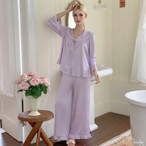 Bộ đồ ngủ bằng lụa băng sang trọng cao cấp cho nữ bộ đồ cổ điển Pháp dài tay cho mùa hè Eo co giãn <span class=keywords><strong>Internet</strong></span> nổi tiếng nhà - Product Image 6