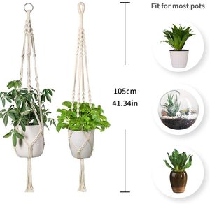 4 Pièces En Macramé Cintres Intérieur Extérieur Jardinière Suspendue Panier Coton <span class=keywords><strong>Corde</strong></span> 41 Pouces Suspendus Planteur <span class=keywords><strong>Pot</strong></span> Titulaire Blanc - Product Image 2