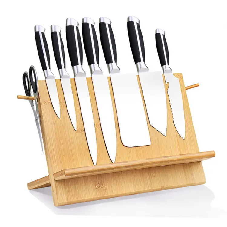 Porta coltelli in legno personalizzato eco-friendly porta coltelli in bambù universale con doppio lato magnetico per bancone cucina