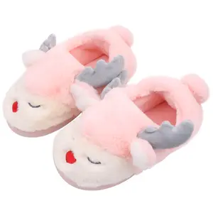 Cartoon Dier Kerst Hert Winter Pluche Kinderen Meisjes Slippers Op Maat Pluizig Indoor Thuis Slippers Voor Baby Kids Meisjes