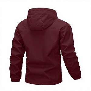 Veste Softshell Fine et Douce pour Homme, Couleur Bordeaux Unie, à Capuche, Fermeture Éclair, Poches Avant, Imperméable, Coupe-Vent, Vêtement d'Extérieur, Coupe Classique - Product Image 2