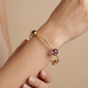 10 MM Round Stone Purple Amethyst Quartz Handmade Jewelry <b>Bangle</b> Brass 18k Gold Plated Classic Unisex Jewelry for Everyday Wear - Product Image 3