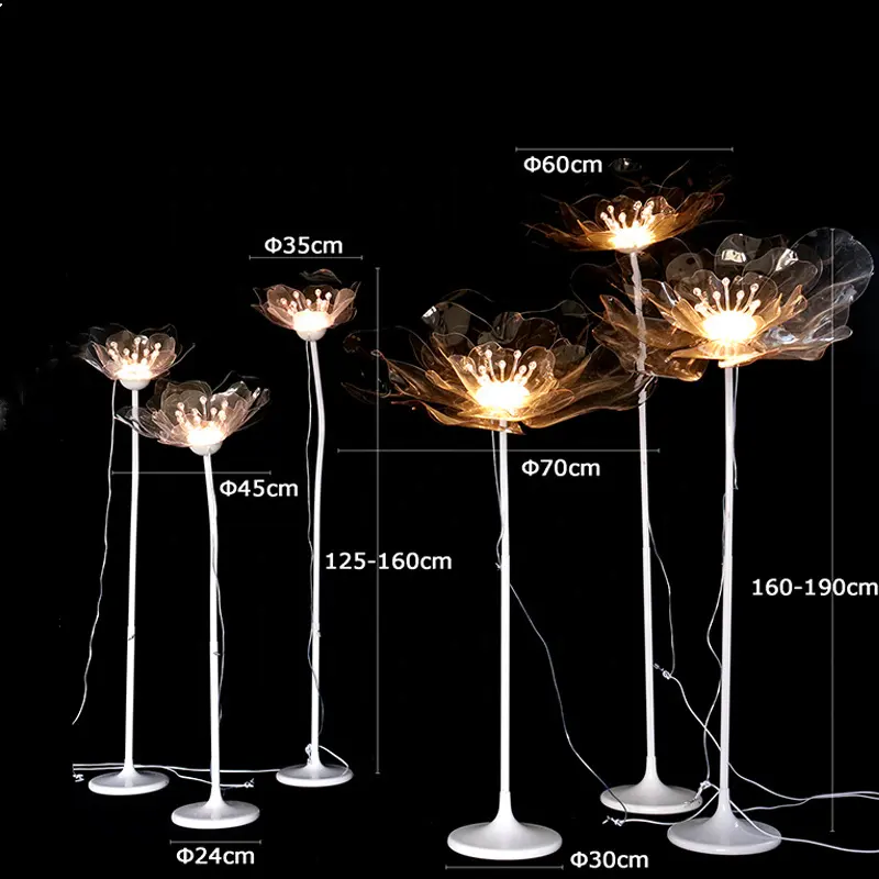 Transparent And Blue 3pcs set Acrylic Crystal Luminous Flower Iron Road Usher Light For Wedding Props Stage Layout