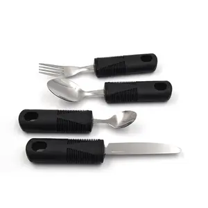 Adaptive Silverware For Elderly With Arthritis Parkinson Or Hand Grip Disable Grey Handle Fork And Spoon Dinnerware Set