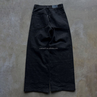 Produsen Jeans Custom, Kancing Celana Baggy 100% Katun 14oz Hitam Raw Selvedge Denim