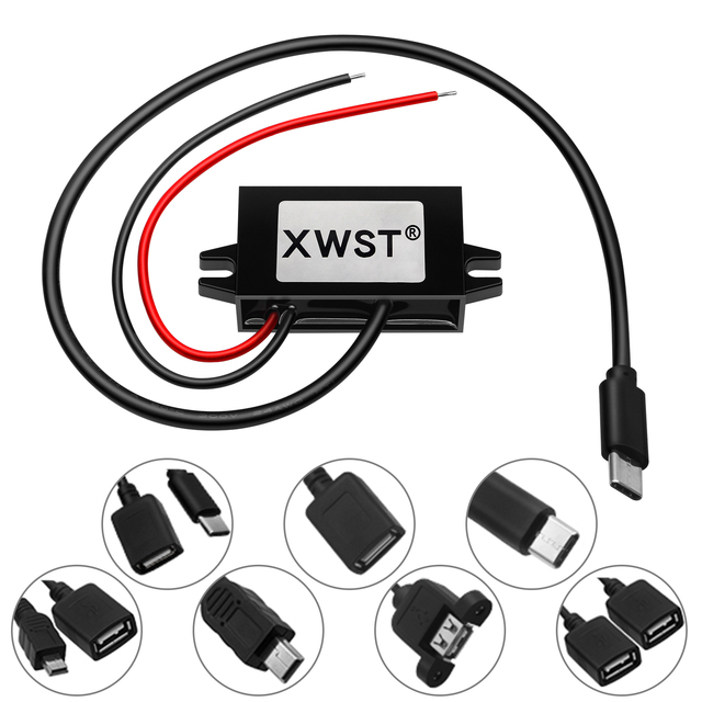 XWST QC 3.0 Fast Charger DC DC Buck Converter 12V to 5V 3A 15W Micro Type-c Mini USB Charger for Mobile Phone Charging for Car