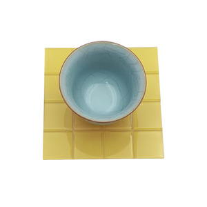 Acrylic Square Teacup Coaster Yellow Non Slip Heat Resistant <b>Drinkware</b> <b>Accessory</b> - Product Image 1
