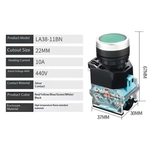 Interrupteur à bouton-poussoir circulaire à tête plate LA38-11BN - Momentané à réinitialisation automatique, autobloquant, marche-arrêt avec caractères et symboles 2 - Product Image 3