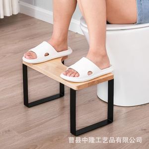 Movable Toilet <b>Stool</b> For Children With Metal Legs Height Adjustable <b>Bathroom</b> Footstool Waterproof Natural Wood Color - Product Image 3